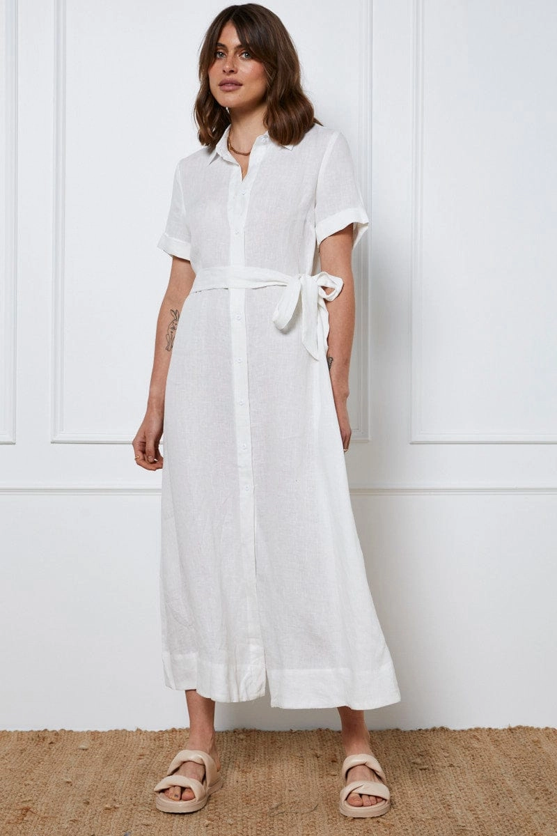 White A Line Dress Short Sleeve Maxi