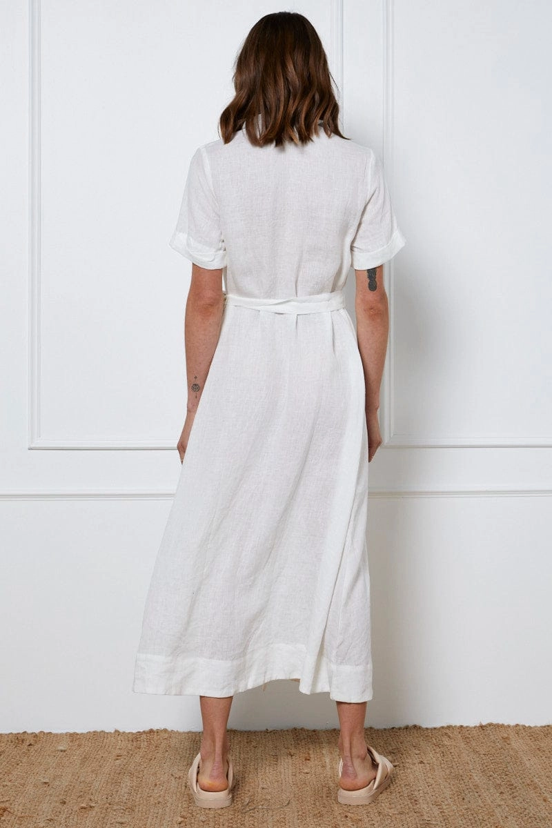 White A Line Dress Short Sleeve Maxi