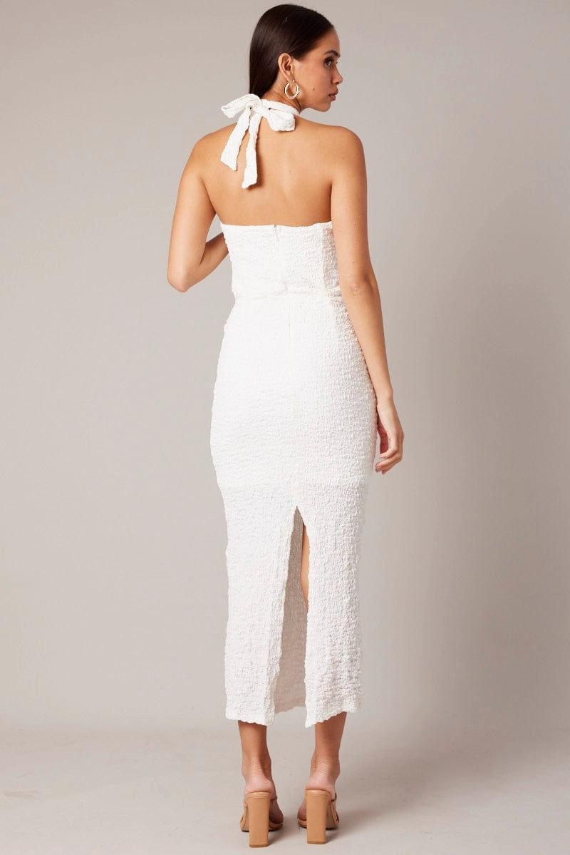 White Bodycon Dress Sleeveless Textured