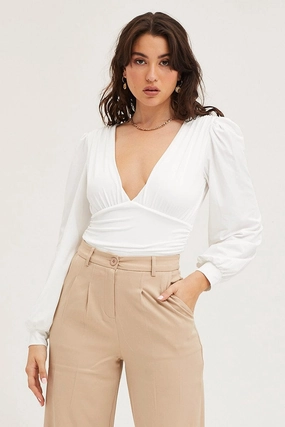 White Bodysuit Puff Sleeve