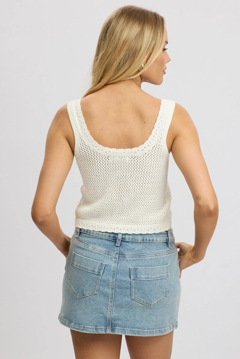 White Crochet Knit Vest