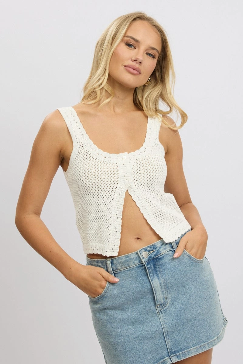 White Crochet Knit Vest