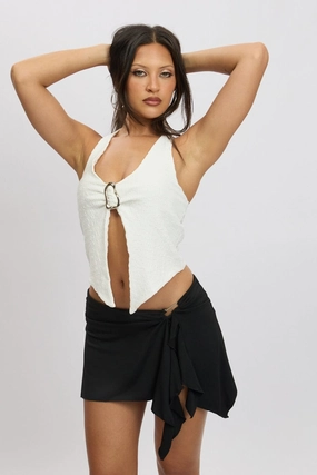 White Halter Neck Top Metal Buckle