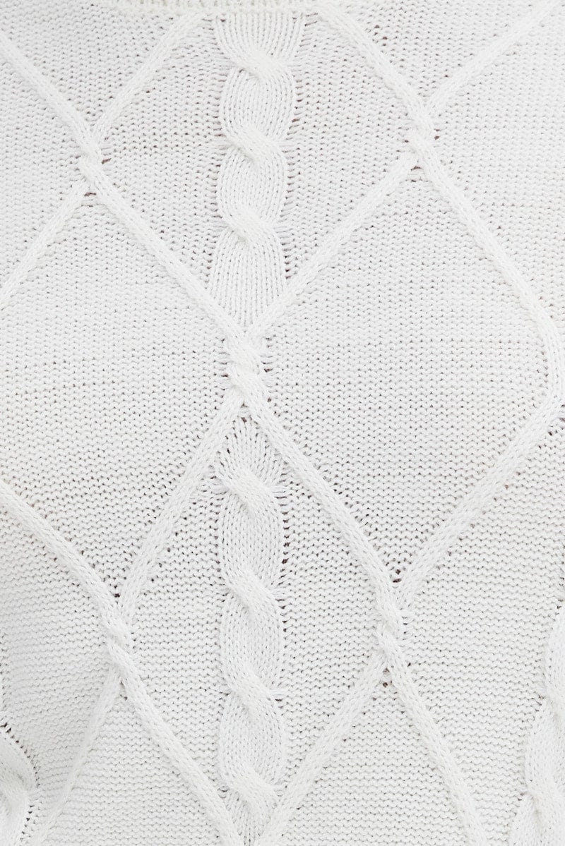 White Knit Jumper Long Sleeve Cabled Crop