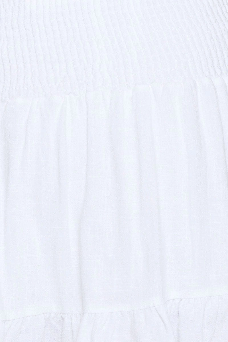 White Shirred Skater Mini Skirt