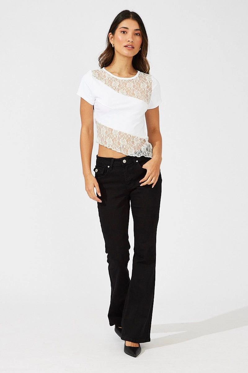 White Supersoft Lace Top Short Sleeve