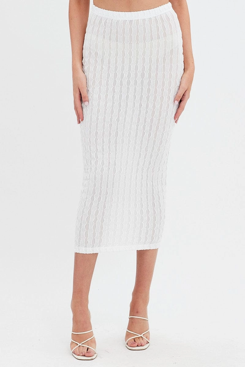 White Textured Midi Skirt