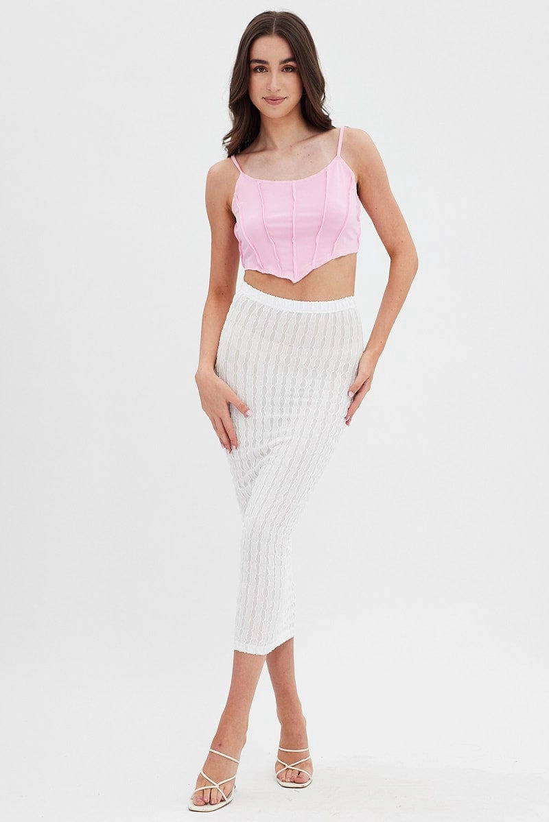 White Textured Midi Skirt