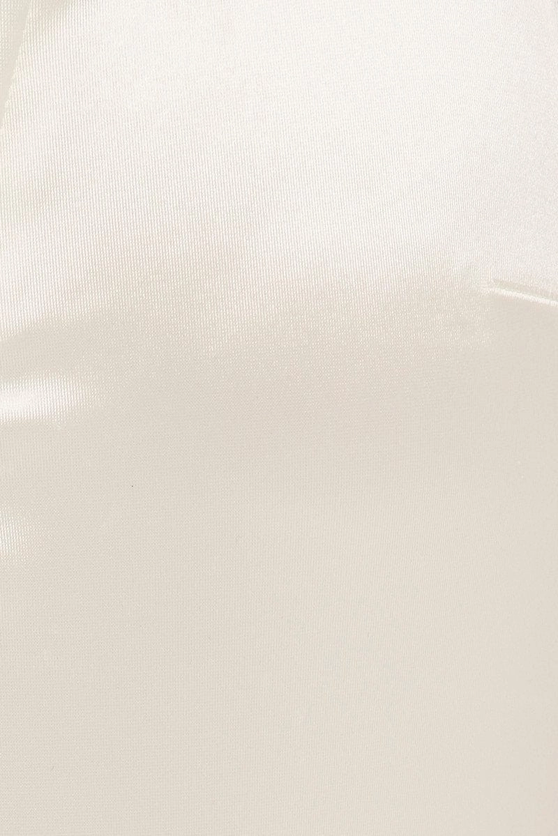White V Front Bodysuit Sleeveless Notched Neck Satin