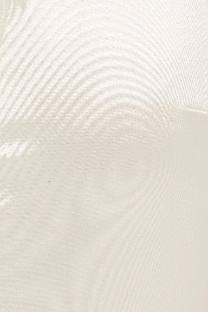 White V Front Bodysuit Sleeveless Notched Neck Satin