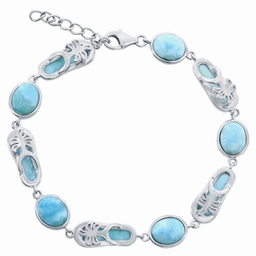 Women's Bracelet - Silver Oval and Flip Flop Larimar | T-8055
