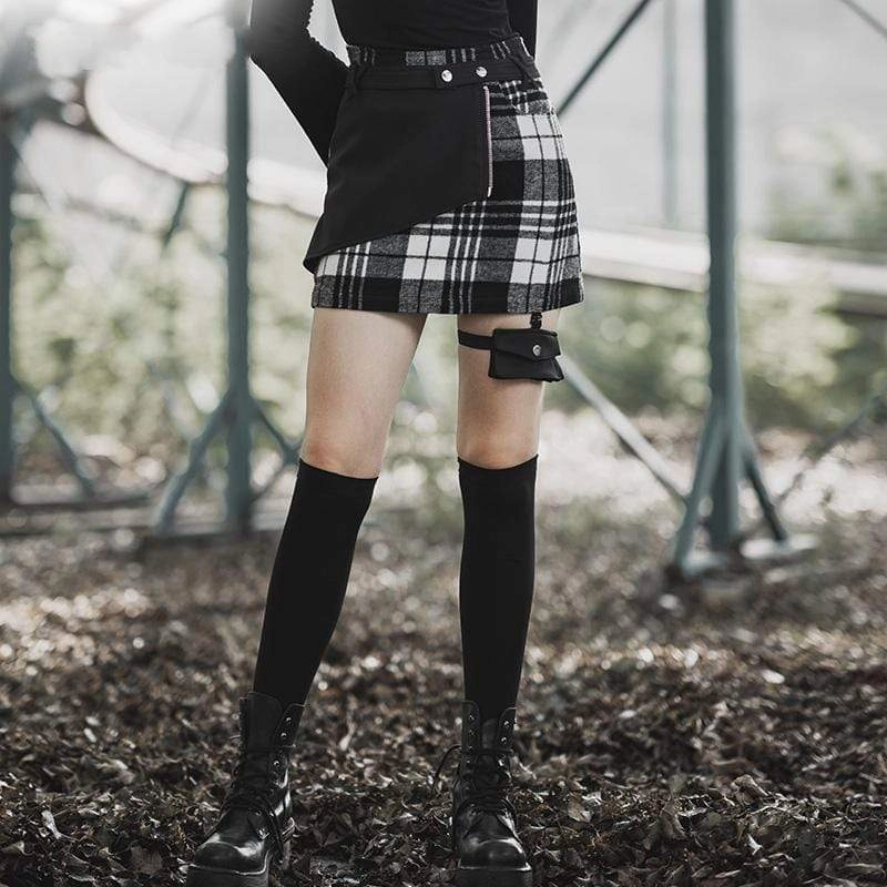 Women's Double-layered Skinny Plaid Package Hip Skirts