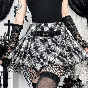 Women's Grunge High-waisted Mesh Splice Plaid Skirt