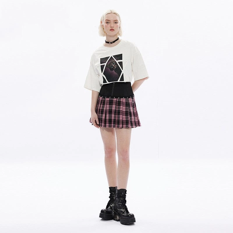 Women's Grunge High-waisted Red Plaid Pleated Skirt