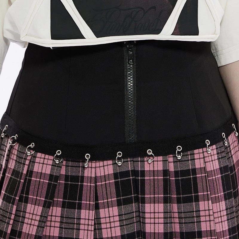 Women's Grunge High-waisted Red Plaid Pleated Skirt