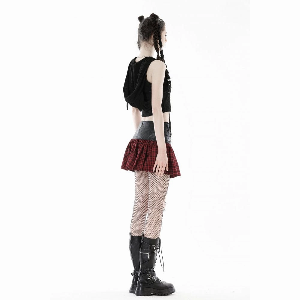 Women's Punk High-waisted Buckle Plaid Skirt