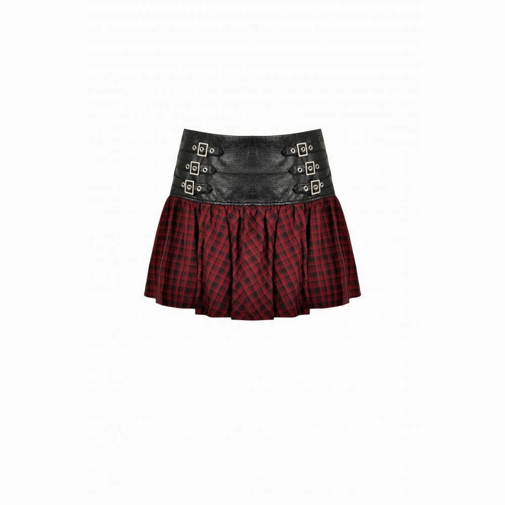 Women's Punk High-waisted Buckle Plaid Skirt