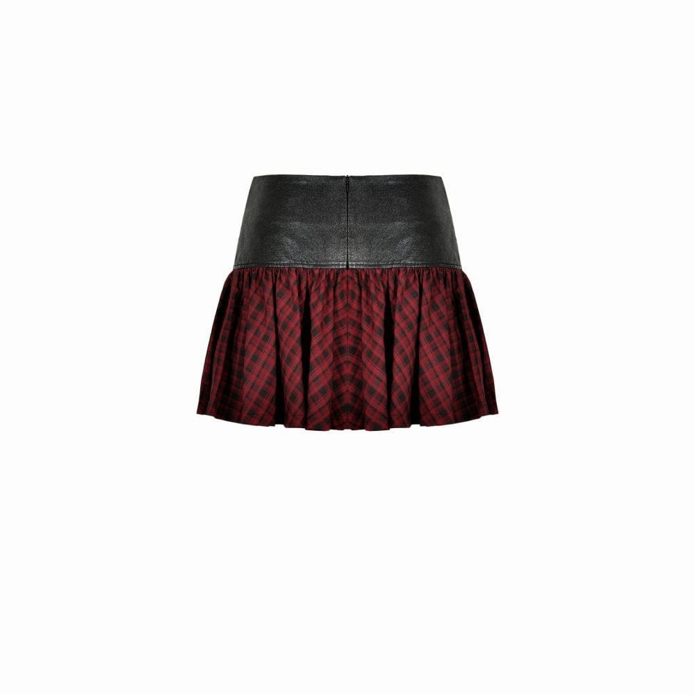Women's Punk High-waisted Buckle Plaid Skirt