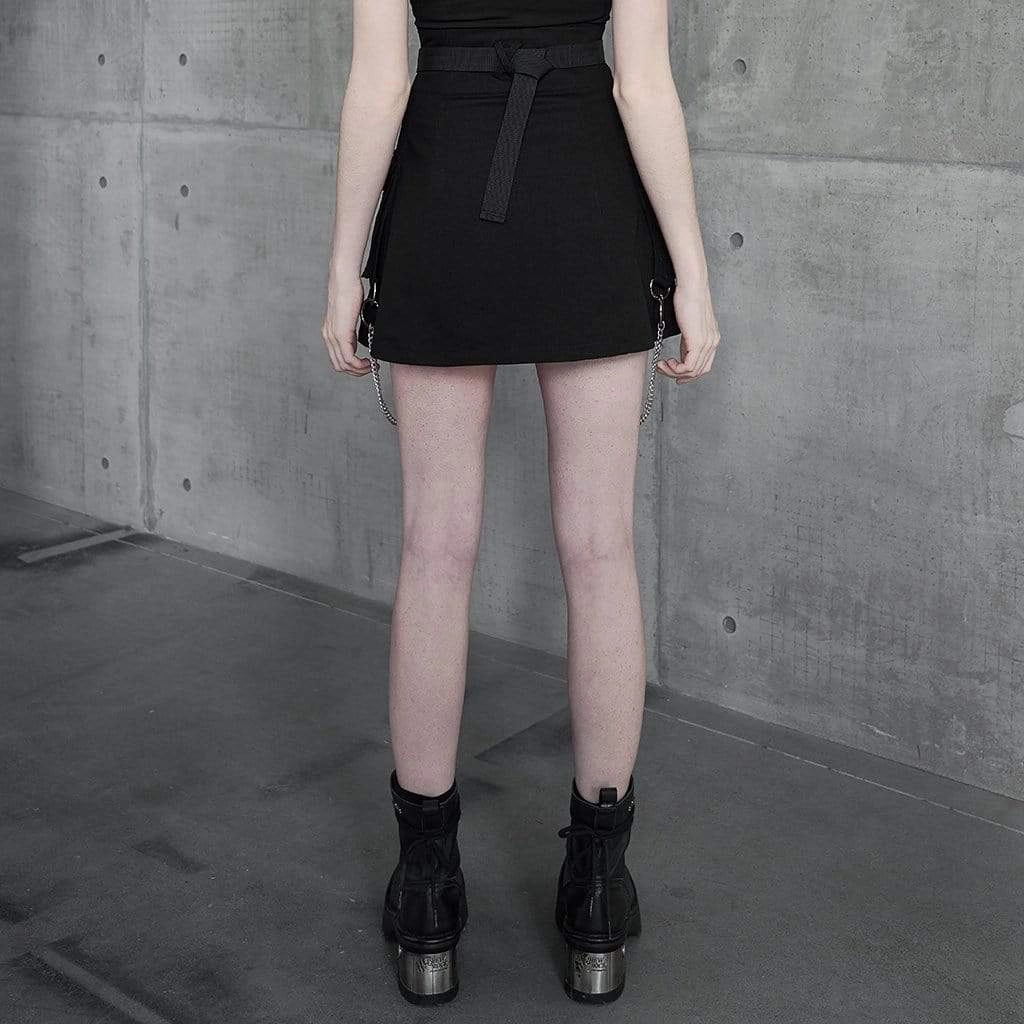 Women's Punk High-waisted Front Zip Cargo SKirts with Belt