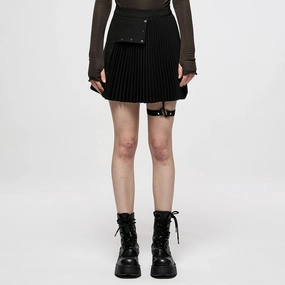 Women's Punk High-waisted Pleated Skirt With Garter