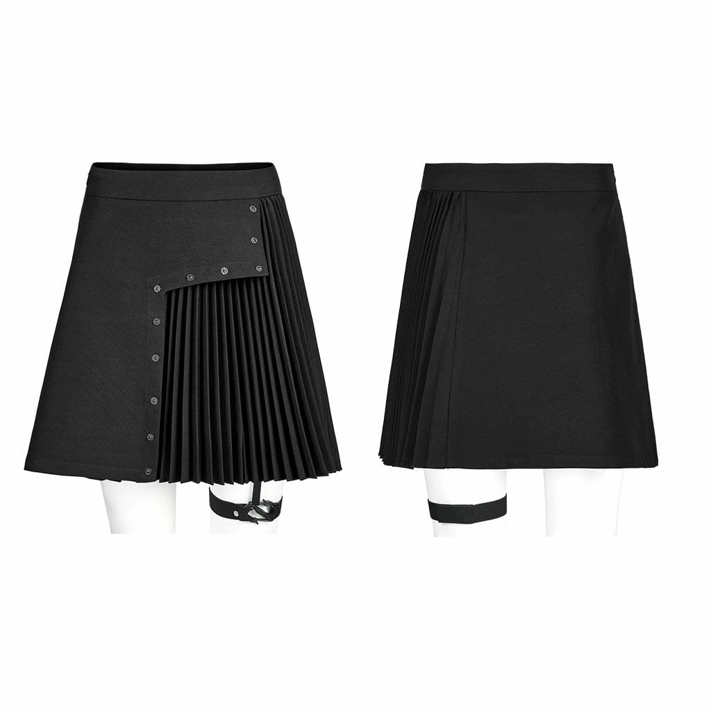 Women's Punk High-waisted Pleated Skirt With Garter