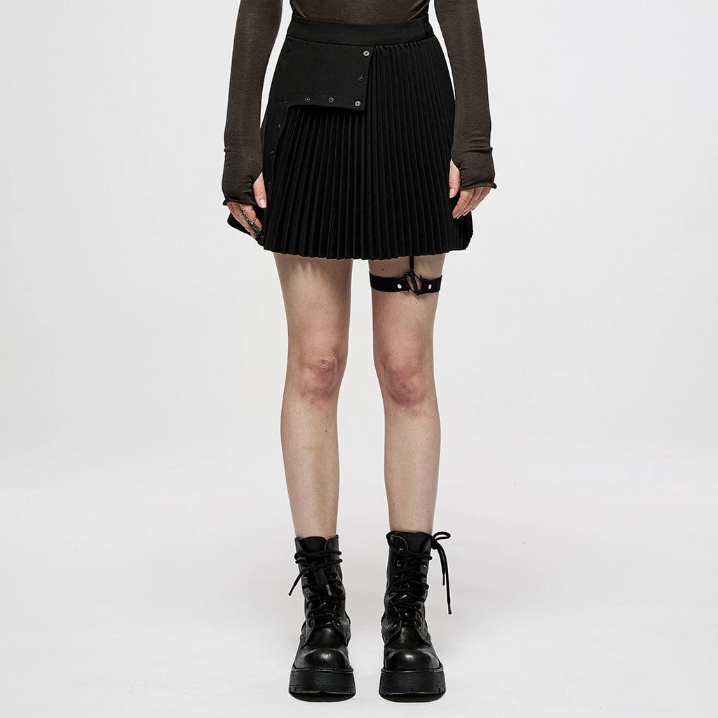 Women's Punk High-waisted Pleated Skirt With Garter