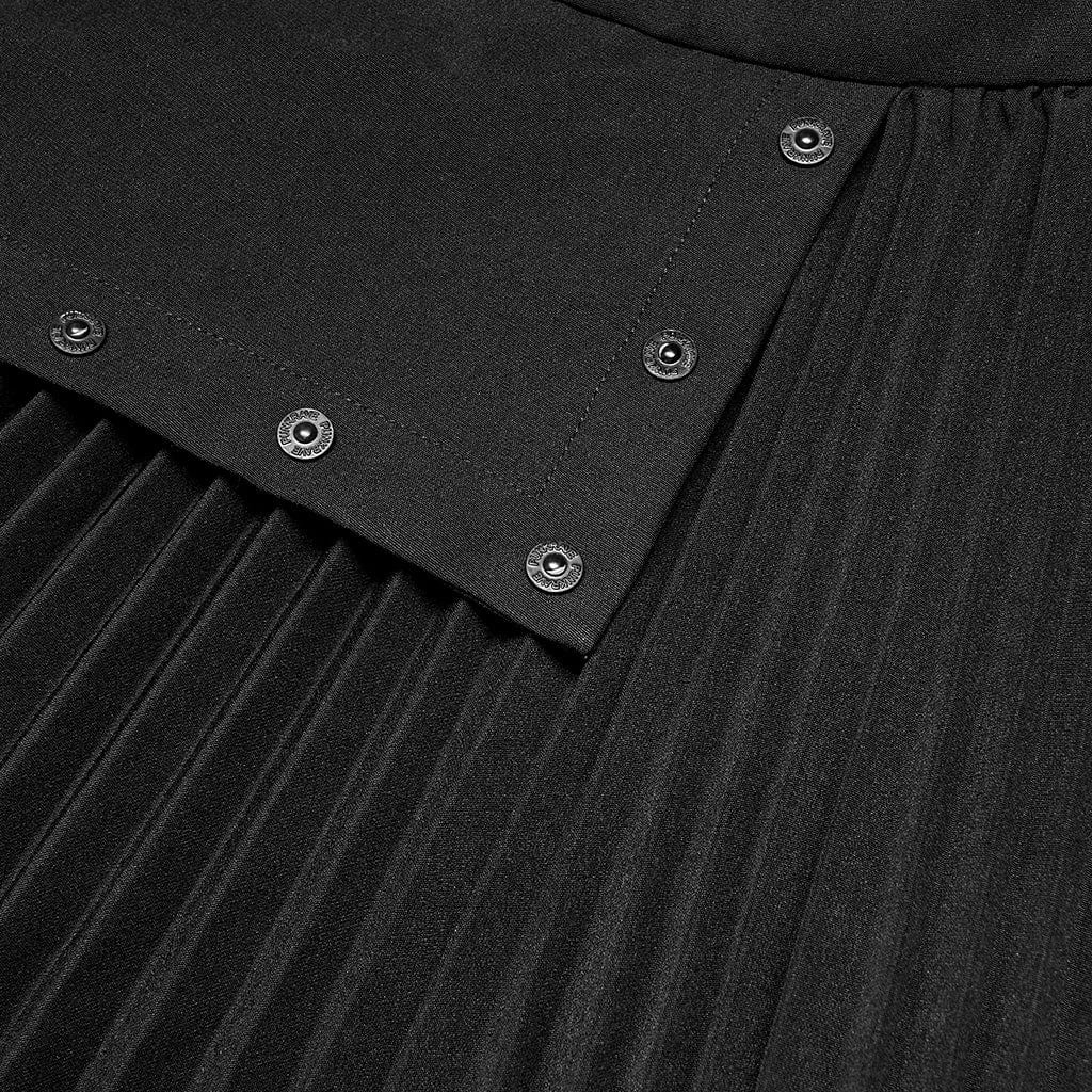 Women's Punk High-waisted Pleated Skirt With Garter