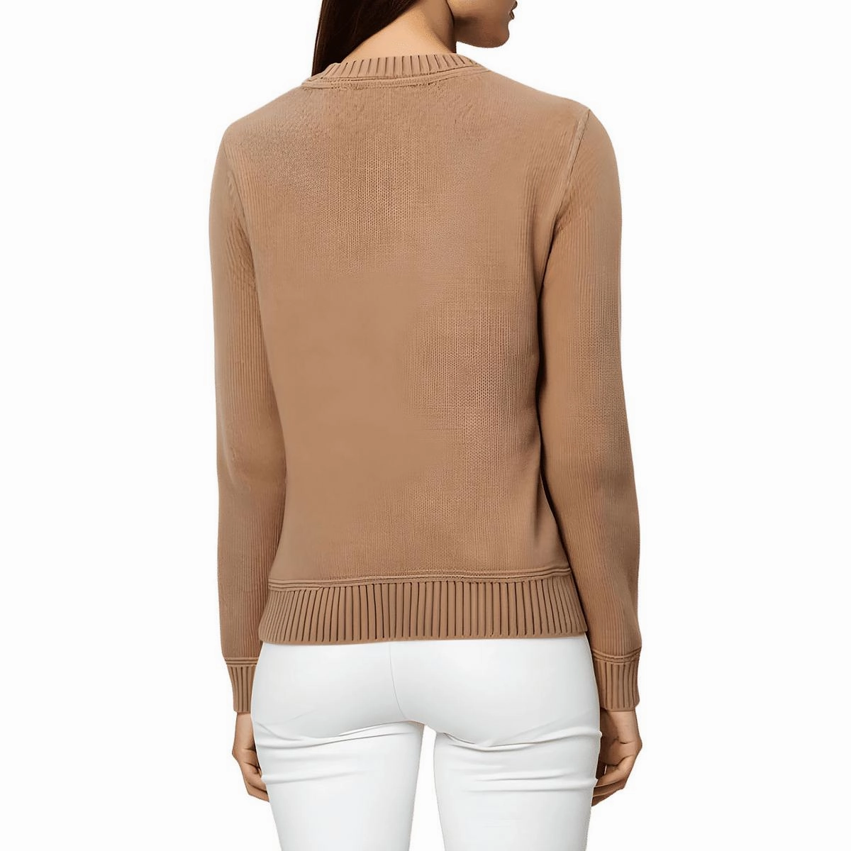 Womens Solid Cable Knit Crewneck Sweater