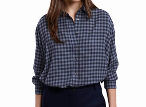 Woven Plaid Long Sleeve Shirt In Blue