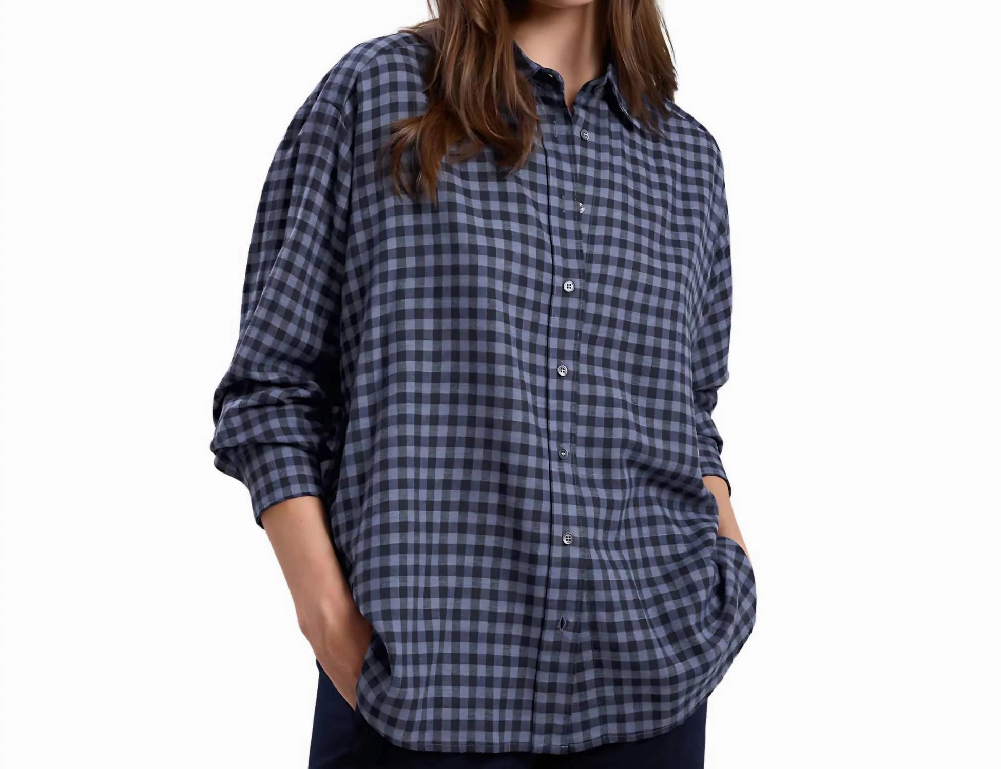 Woven Plaid Long Sleeve Shirt In Blue