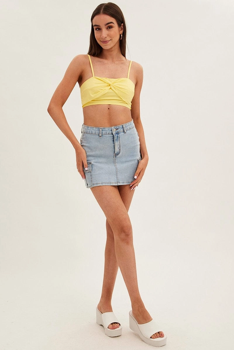 Yellow Crop Top Adjustable Straps Cotton