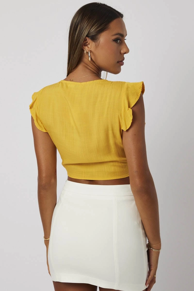 Yellow Ruffle Top Tie Front