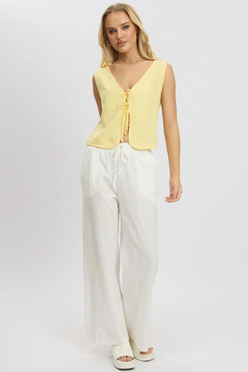 Yellow Tie Up Top Linen